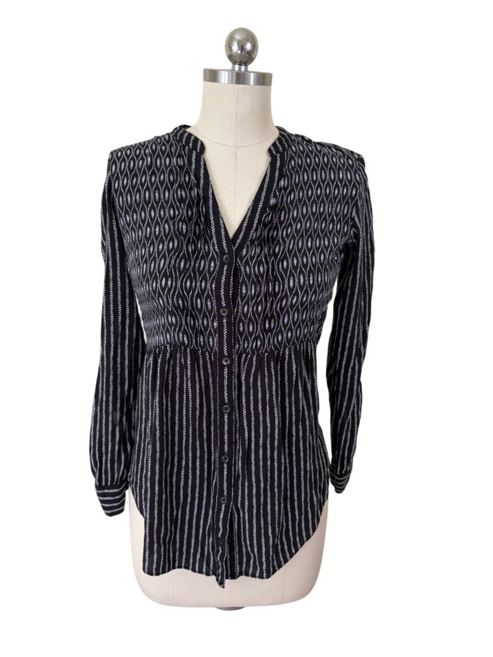 Anthropologie Maeve Calia Pintuck Tunic Pintuck Womens 0 Black Striped BohoChic